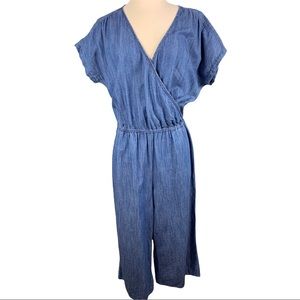[J Crew Mercantile] Chambray Wrap Front Wide Leg Jumpsuit with Pockets